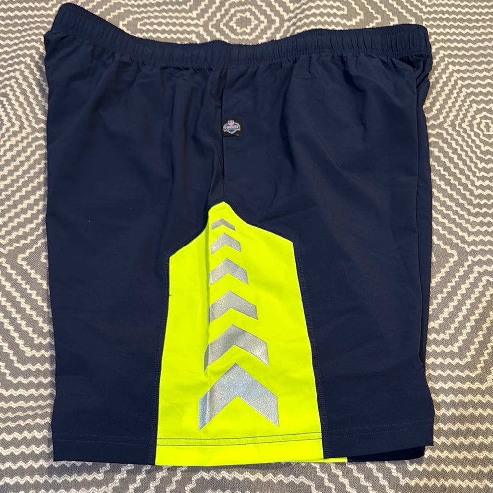 Under Armour Combine Authentic Men's Blue and Neon Yellow Athletic Shorts - Picture 4 of 6